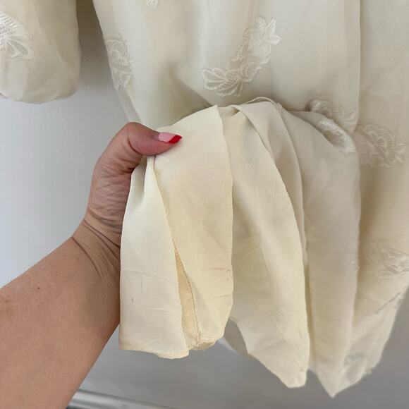 Vintage Cachet By Bari Protas Cream Sheer Floral Embroidered Midi Dress XS - Picture 13 of 16